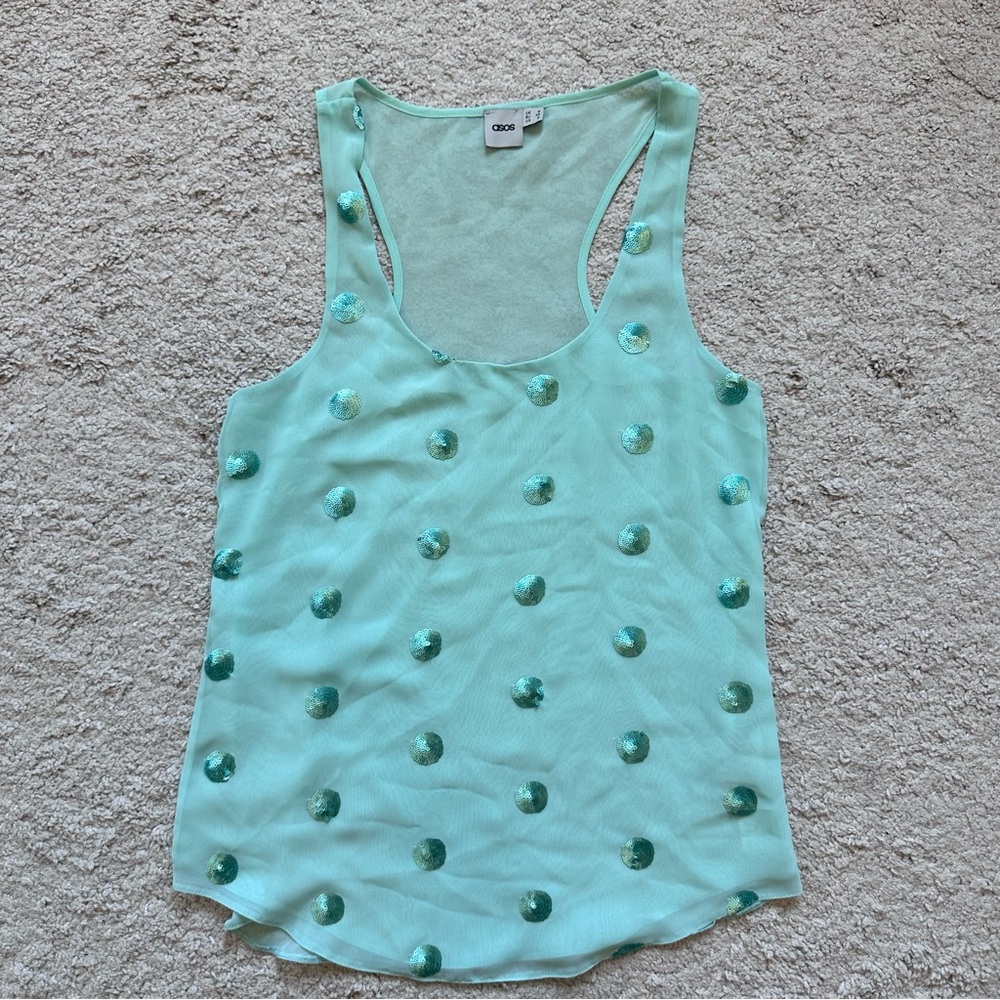 ASOS mint green sequin tank top size 2